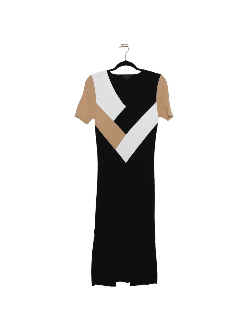 Fabrika Ribbed Midi Dress Black White & Beige Colorblock Size Large
